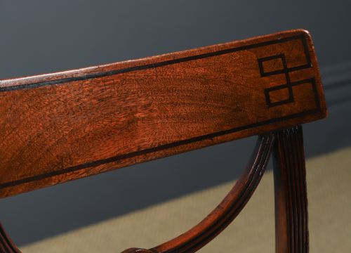 fig 4. Antique English Georgian Regency Pair of Mahogany & Ebony Bar Back Dining / Hall / Desk Chairs (Circa 1825)