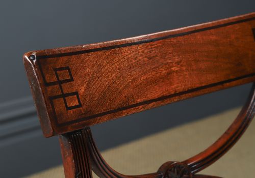 fig 5. Antique English Georgian Regency Pair of Mahogany & Ebony Bar Back Dining / Hall / Desk Chairs (Circa 1825)
