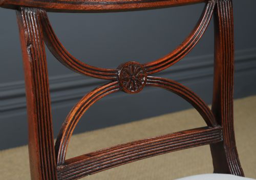 fig 6. Antique English Georgian Regency Pair of Mahogany & Ebony Bar Back Dining / Hall / Desk Chairs (Circa 1825)