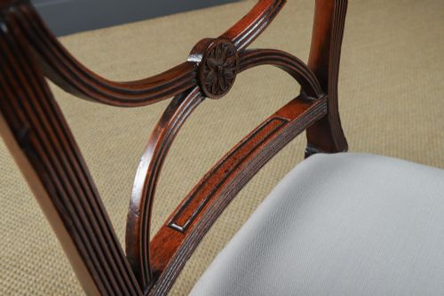 fig 7. Antique English Georgian Regency Pair of Mahogany & Ebony Bar Back Dining / Hall / Desk Chairs (Circa 1825)