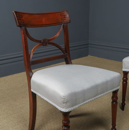 fig 8. Antique English Georgian Regency Pair of Mahogany & Ebony Bar Back Dining / Hall / Desk Chairs (Circa 1825)