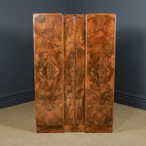ANTIQUE ENGLISH ART DECO FIGURED WALNUT TWO DOOR WARDROBE ARMOIRE CLOSET CIRCA 1930 - ADDITIONAL PHOTO 10