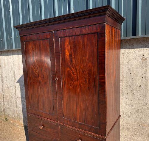 fig 2. Antique English Georgian Mahogany Linen Press Wardrobe Armoire (Circa 1800)
