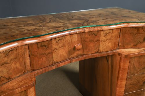 ANTIQUE ENGLISH ART DECO 4FT BURR WALNUT CLOUD SHAPED PEDESTAL OFFICE WRITING DESK CIRCA 1930 - ADDITIONAL PHOTO 9