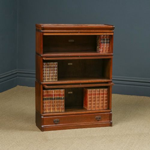 fig 1. Antique English George V Globe Wernicke Oak Three Tier Glazed Sectional Office / Solicitors Bookcase (Circa 1920)