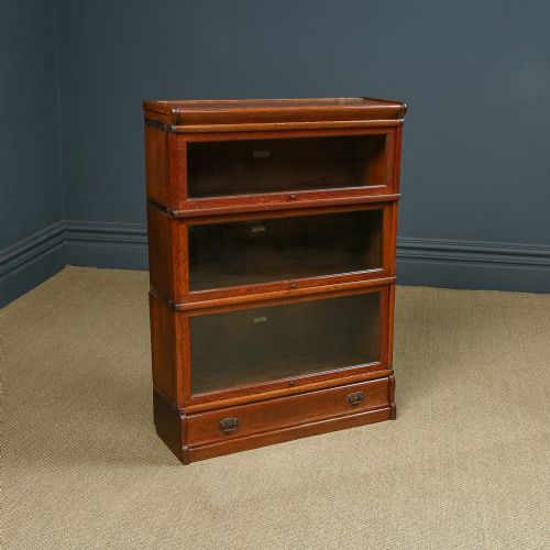 fig 4. Antique English George V Globe Wernicke Oak Three Tier Glazed Sectional Office / Solicitors Bookcase (Circa 1920)