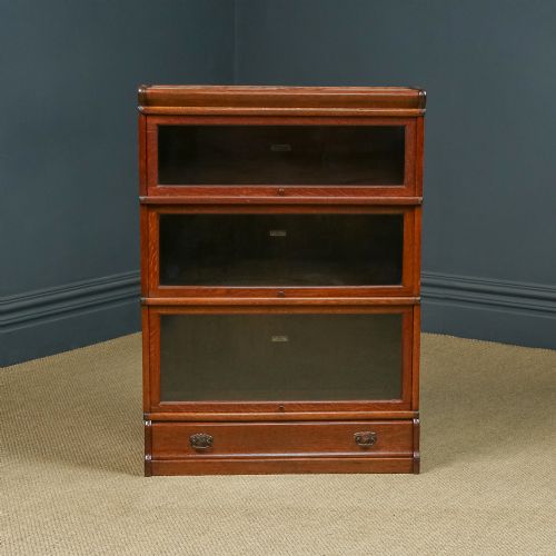 fig 5. Antique English George V Globe Wernicke Oak Three Tier Glazed Sectional Office / Solicitors Bookcase (Circa 1920)