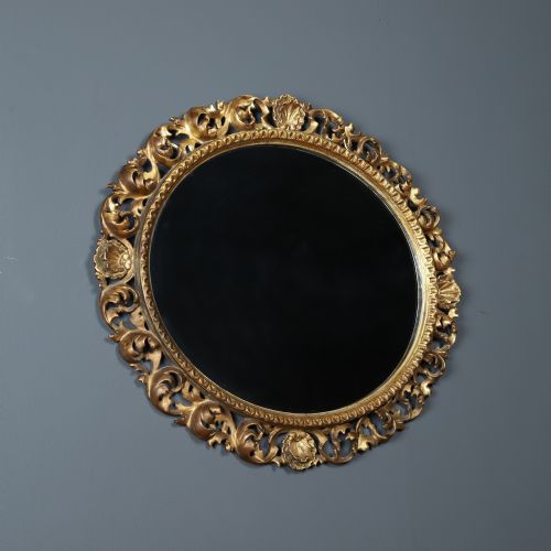 fig 1. Antique Italian Victorian Baroque Rococo Florentine Carved Giltwood Oval Portrait Wall Mirror (Circa 1890)