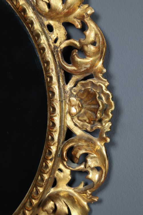 fig 5. Antique Italian Victorian Baroque Rococo Florentine Carved Giltwood Oval Portrait Wall Mirror (Circa 1890)