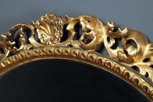 fig 6. Antique Italian Victorian Baroque Rococo Florentine Carved Giltwood Oval Portrait Wall Mirror (Circa 1890)