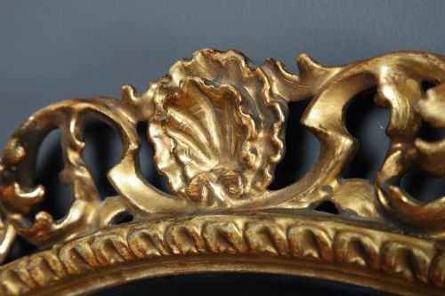 fig 7. Antique Italian Victorian Baroque Rococo Florentine Carved Giltwood Oval Portrait Wall Mirror (Circa 1890)