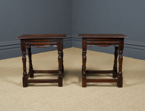 fig 2. Antique English Pair of 17th Century Style Oak Joint Stools / Occasional / Bedside Tables (Circa 1930)
