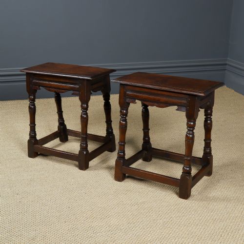 fig 3. Antique English Pair of 17th Century Style Oak Joint Stools / Occasional / Bedside Tables (Circa 1930)