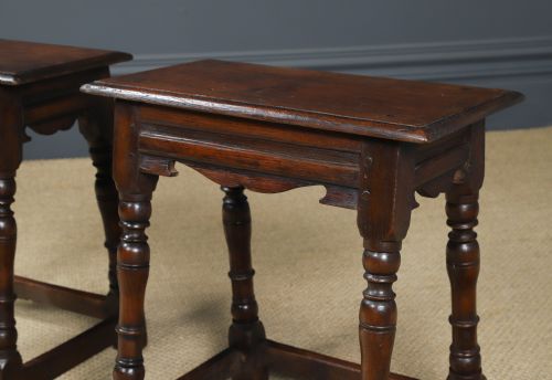 fig 4. Antique English Pair of 17th Century Style Oak Joint Stools / Occasional / Bedside Tables (Circa 1930)