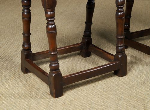 fig 5. Antique English Pair of 17th Century Style Oak Joint Stools / Occasional / Bedside Tables (Circa 1930)