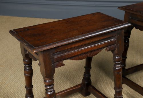 fig 6. Antique English Pair of 17th Century Style Oak Joint Stools / Occasional / Bedside Tables (Circa 1930)
