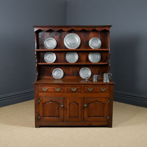 fig 1. Small Antique Welsh Snowdonia / Denbighshire Georgian Oak Joined High Dresser Base & Rack Sideboard (Circa 1740)