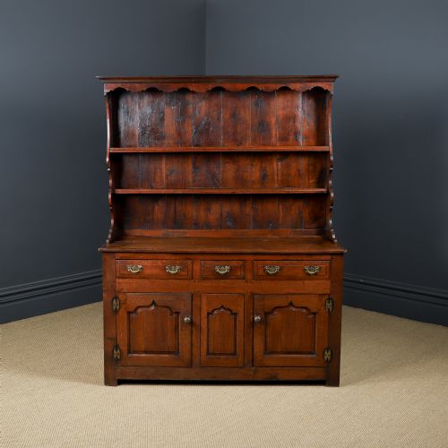 fig 2. Small Antique Welsh Snowdonia / Denbighshire Georgian Oak Joined High Dresser Base & Rack Sideboard (Circa 1740)