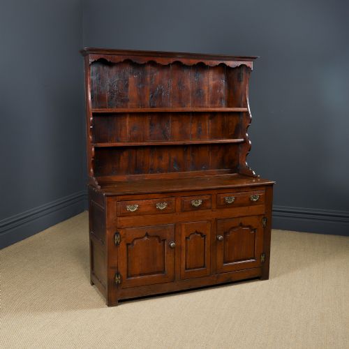 fig 3. Small Antique Welsh Snowdonia / Denbighshire Georgian Oak Joined High Dresser Base & Rack Sideboard (Circa 1740)
