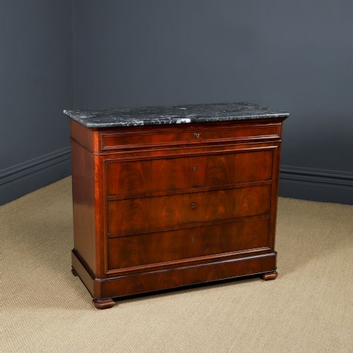 ANTIQUE FRENCH LOUIS PHILIPPE BIEDERMEIER FLAME MAHOGANY MARBLE BEDROOM CHEST OF DRAWERS COMMODE CIRCA 1850 - ADDITIONAL PHOTO 1