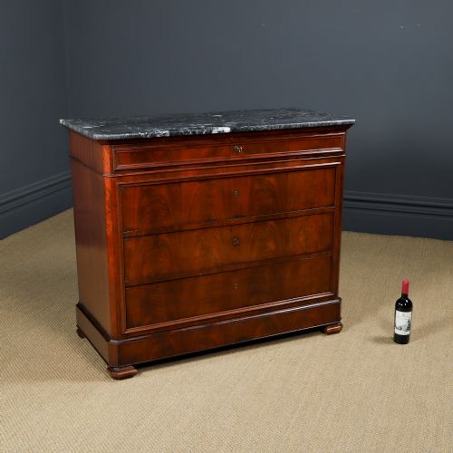 ANTIQUE FRENCH LOUIS PHILIPPE BIEDERMEIER FLAME MAHOGANY MARBLE BEDROOM CHEST OF DRAWERS COMMODE CIRCA 1850 - ADDITIONAL PHOTO 2