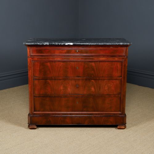 ANTIQUE FRENCH LOUIS PHILIPPE BIEDERMEIER FLAME MAHOGANY MARBLE BEDROOM CHEST OF DRAWERS COMMODE CIRCA 1850 - ADDITIONAL PHOTO 3
