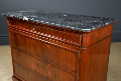 ANTIQUE FRENCH LOUIS PHILIPPE BIEDERMEIER FLAME MAHOGANY MARBLE BEDROOM CHEST OF DRAWERS COMMODE CIRCA 1850 - ADDITIONAL PHOTO 12