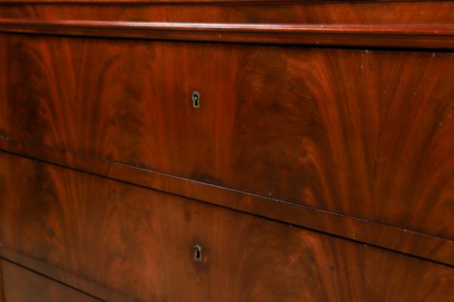 ANTIQUE FRENCH LOUIS PHILIPPE BIEDERMEIER FLAME MAHOGANY MARBLE BEDROOM CHEST OF DRAWERS COMMODE CIRCA 1850 - ADDITIONAL PHOTO 14