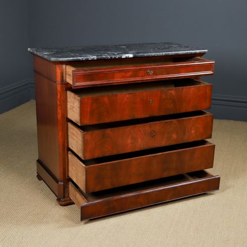 ANTIQUE FRENCH LOUIS PHILIPPE BIEDERMEIER FLAME MAHOGANY MARBLE BEDROOM CHEST OF DRAWERS COMMODE CIRCA 1850 - ADDITIONAL PHOTO 19
