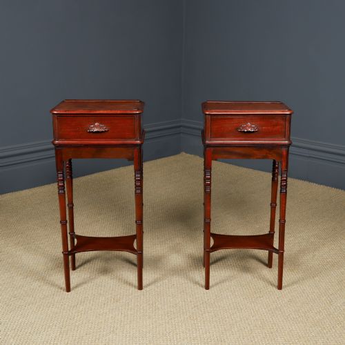 SMALL ANTIQUE ENGLISH VICTORIAN PAIR OF MAHOGANY BEDSIDES TABLES NIGHTSTANDS CHESTS CABINETS CIRCA 1840 - ADDITIONAL PHOTO 4