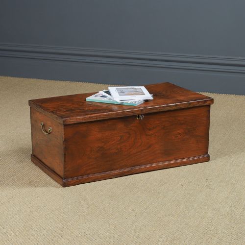 Antique English Georgian Elm Flat Top Blanket Chest / Trunk (Circa 1830)