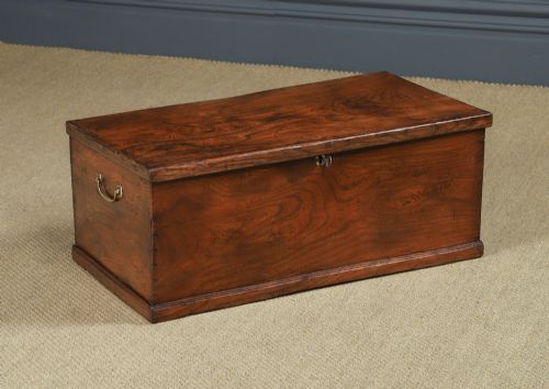 fig 1. Antique English Georgian Elm Flat Top Blanket Chest / Trunk (Circa 1830)