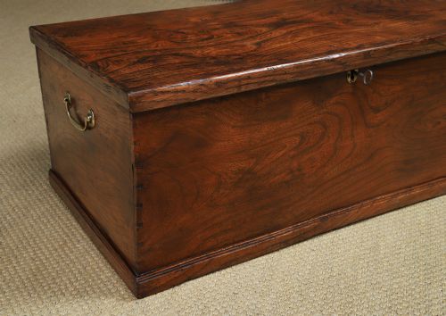 fig 3. Antique English Georgian Elm Flat Top Blanket Chest / Trunk (Circa 1830)