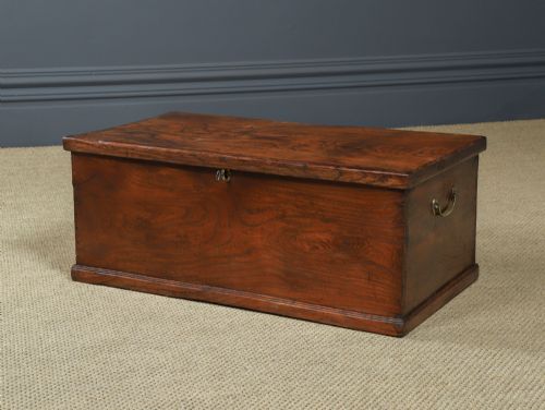 fig 4. Antique English Georgian Elm Flat Top Blanket Chest / Trunk (Circa 1830)