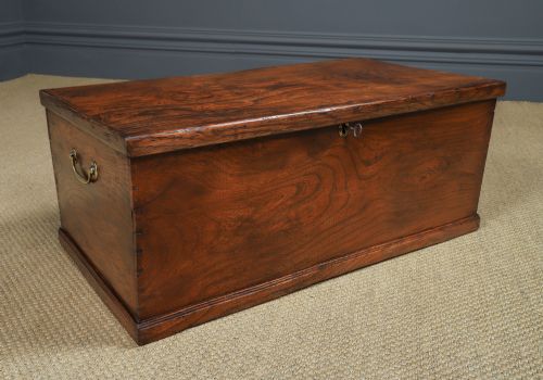 fig 6. Antique English Georgian Elm Flat Top Blanket Chest / Trunk (Circa 1830)
