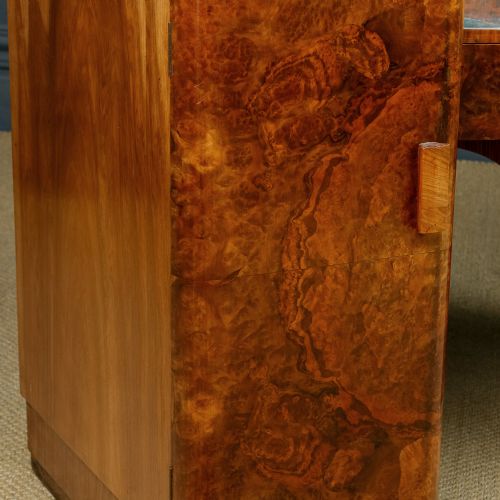 fig 2. Antique English Art Deco Burr Walnut Pedestal Dressing Table / Vanity Table with Round Mirror (Circa 1930)