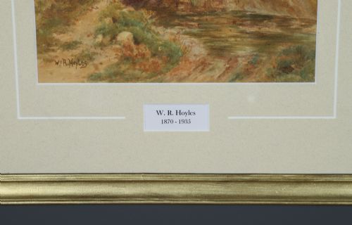 fig 1. Antique English Victorian Landscape Stream Watercolour Painting Picture by William R Hoyles (Circa 1900)