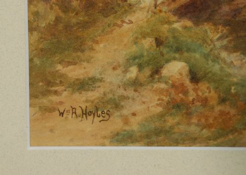 fig 3. Antique English Victorian Landscape Stream Watercolour Painting Picture by William R Hoyles (Circa 1900)