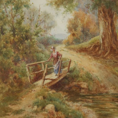 fig 6. Antique English Victorian Landscape Stream Watercolour Painting Picture by William R Hoyles (Circa 1900)