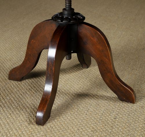 fig 4. Antique English George V Beech & Green Leather Revolving Armless Small Office Desk Side Chair (Circa 1920)