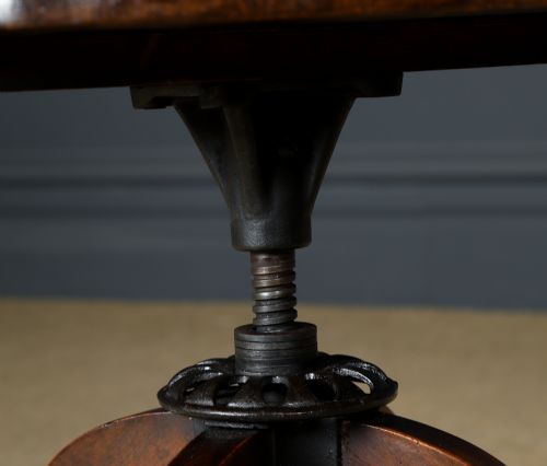 fig 5. Antique English George V Beech & Green Leather Revolving Armless Small Office Desk Side Chair (Circa 1920)