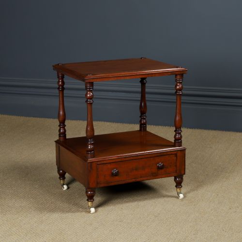 fig 1. Antique English Victorian Mahogany Two-Tier Whatnot Etagere Display Stand / Bedside Table (Circa 1860)