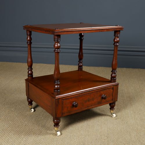 fig 3. Antique English Victorian Mahogany Two-Tier Whatnot Etagere Display Stand / Bedside Table (Circa 1860)