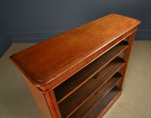 fig 9. Antique English Victorian Georgian Style Golden Oak Open 3½ft Bookcase / Bookshelf (Circa 1860)