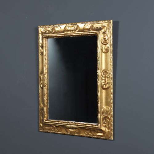 fig 1. Antique English Victorian Arts & Crafts Carved Gilt Rectangular Portrait Wall Mirror (Circa 1880)
