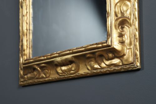 fig 4. Antique English Victorian Arts & Crafts Carved Gilt Rectangular Portrait Wall Mirror (Circa 1880)
