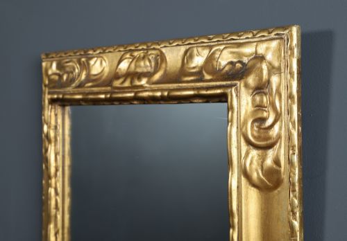 fig 5. Antique English Victorian Arts & Crafts Carved Gilt Rectangular Portrait Wall Mirror (Circa 1880)