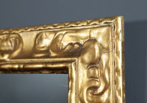 fig 6. Antique English Victorian Arts & Crafts Carved Gilt Rectangular Portrait Wall Mirror (Circa 1880)