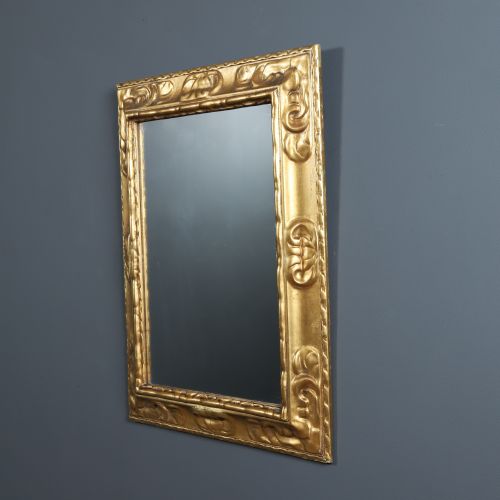fig 7. Antique English Victorian Arts & Crafts Carved Gilt Rectangular Portrait Wall Mirror (Circa 1880)