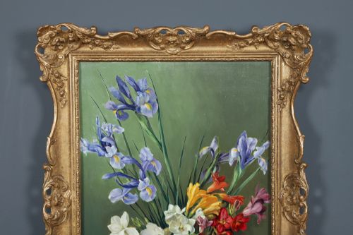 fig 2. Vintage English Oil Painting Picture of Spring Flowers by William H. Barnes (Circa 1964)